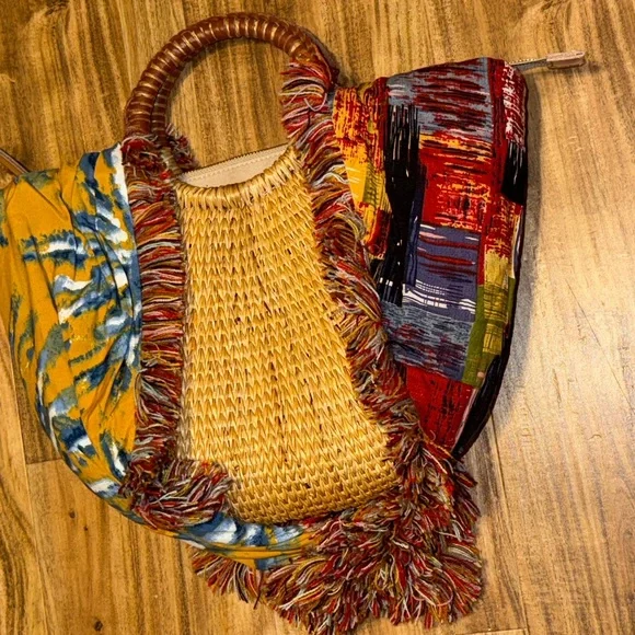Sam Edelman women’s purse hand bag Adira straw tote Aztec multi fabric boho - Picture 3 of 9